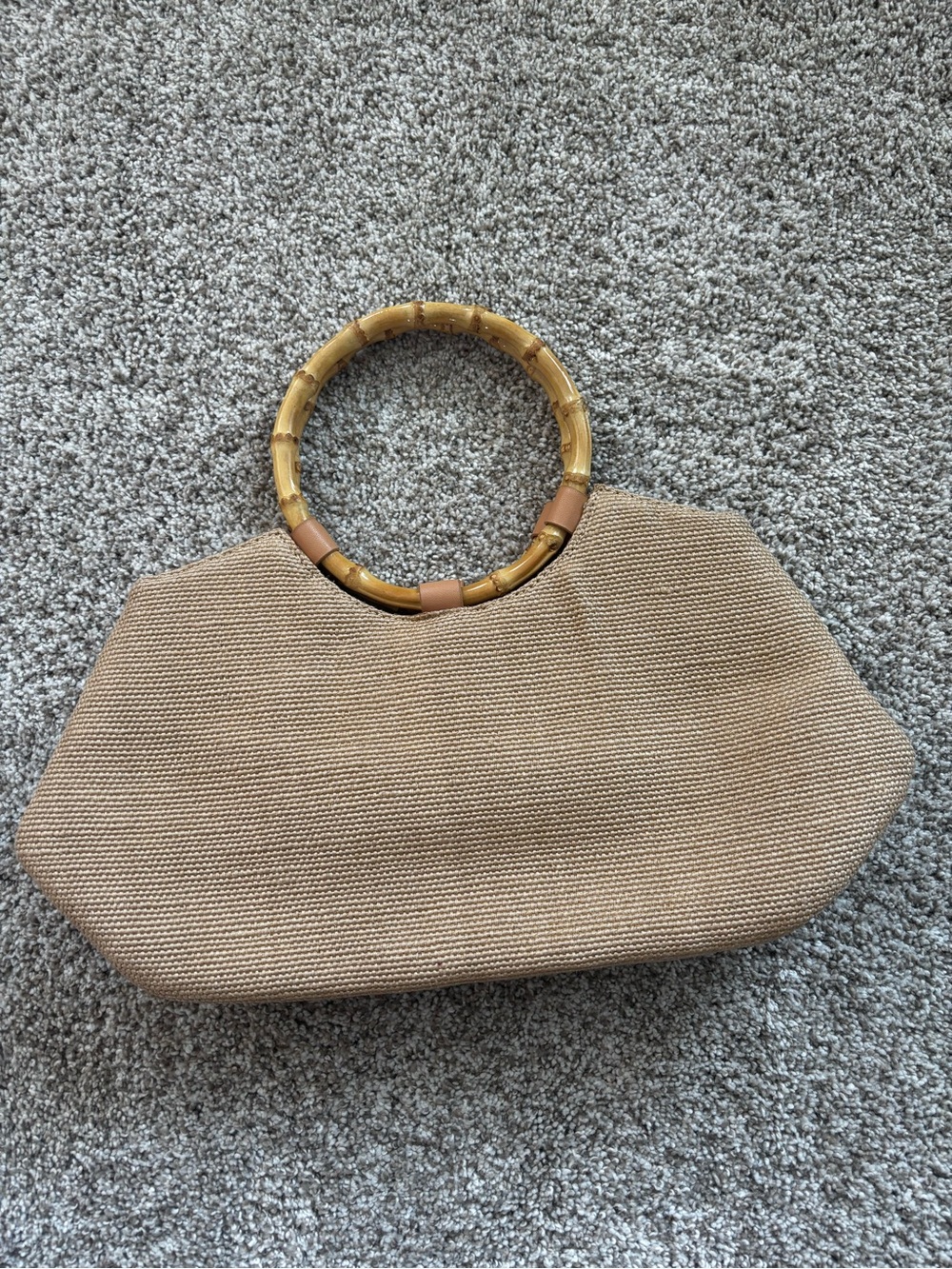 Handheld Tote with Bamboo Ring Handles - Beige - Picture 2 of 4